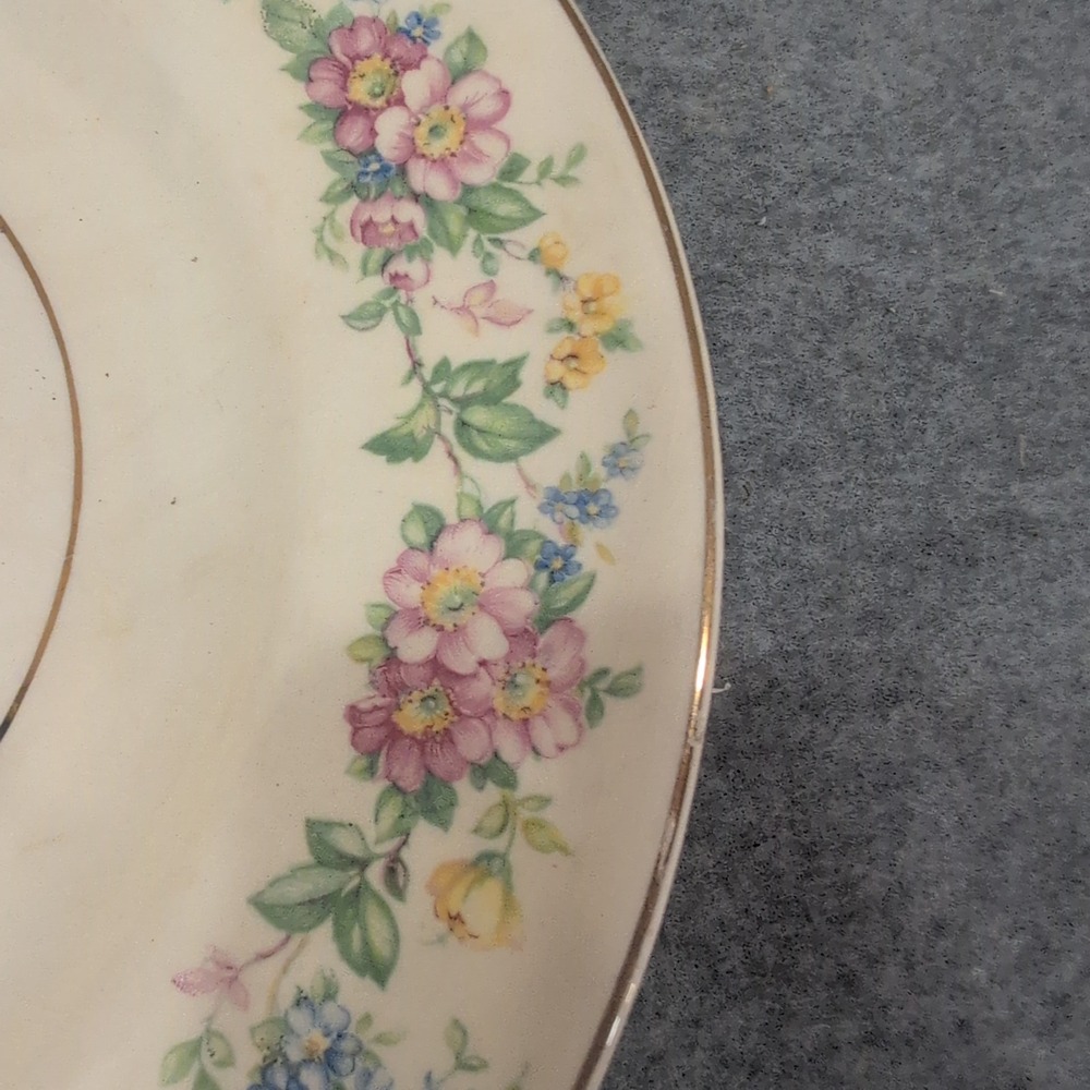 The Harker Pottery Co Vintage Floral Oval Serving Platter Gold Trim Made in USA - Picture 4 of 8